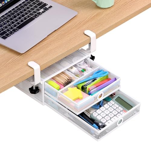 Under Desk Drawer, Clamp on Desk Organizer Slide Out Table Storage No Drill