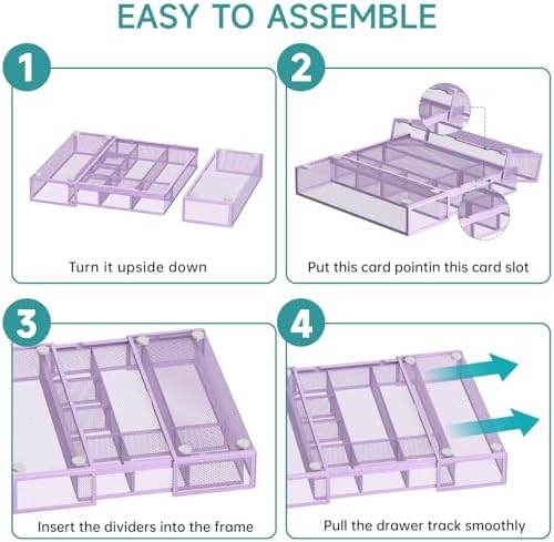 Expandable Desk Drawer Organizer, 10 Adjustable Compartment, Purple