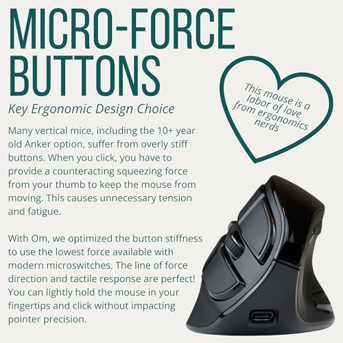 Ergodriven Om Vertical Ergonomic Mouse | Wireless: Bluetooth & 2.4G | Rechargeable, Optical, 4 DPI Levels, 5 Custom Buttons | for PC, Mac, Laptop, Computer | Silent Click | Copy/Paste Function