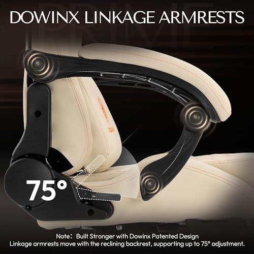 Dowinx Big & Tall Vintage Gaming Chair for Adults, 400 lb Capacity Heavy Duty Ergonomic Computer Chair with Dual Extended Footrest & Massage, Ivory White