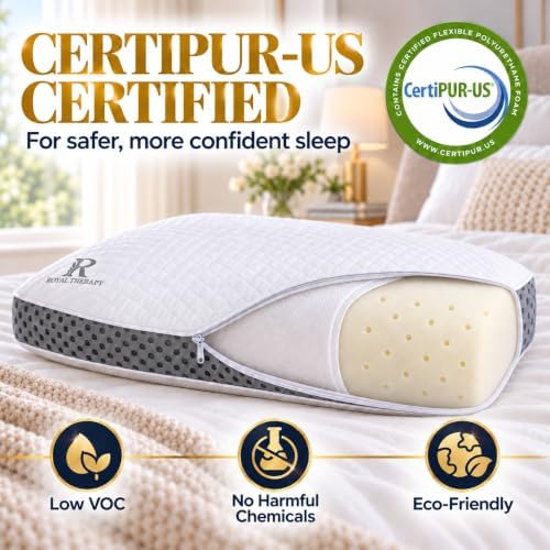 Royal Therapy Memory Foam Pillow, Neck Pain Relief, for Neck and Shoulder Pain, Side Sleeper, Cervical, Pillow Sleeping, Non-Adjustable