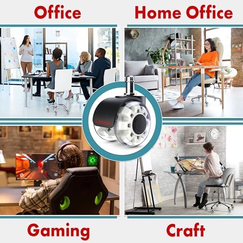 Office Chair Wheels Replacement Set of 5 - Dual 2 Inch Soft Chair Casters for Hardwood Vinyl Tile - Heavy Duty & Safe for All Floors - Universal Fit Most Computer Gaming & Desk Chairs - White