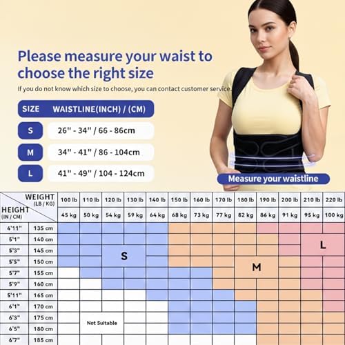 Winvote Posture Corrector Back Brace for Women and Men with Lumbar Support Adjustable Y-Shaped Shoulder Brace Breathable Mesh Black Size S