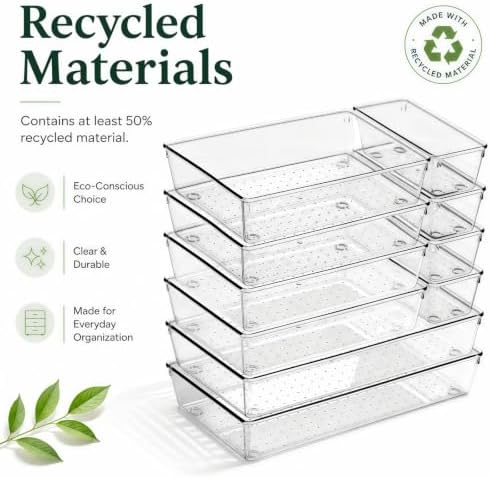 10 Pack Large Clear Drawer Organizer Trays, 3 Sizes, Non-Slip