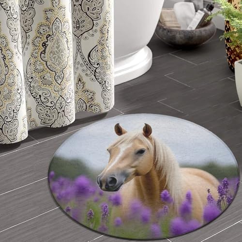 Fashion Round Area Rug Large Non Slip Carpet, Lavender Horse Unisex Home Decor Mat