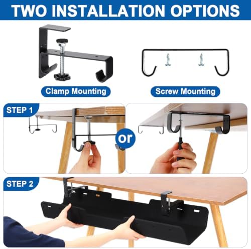 Chumia Under Desk Cable Management Tray No Drill, Black, 36 Inch