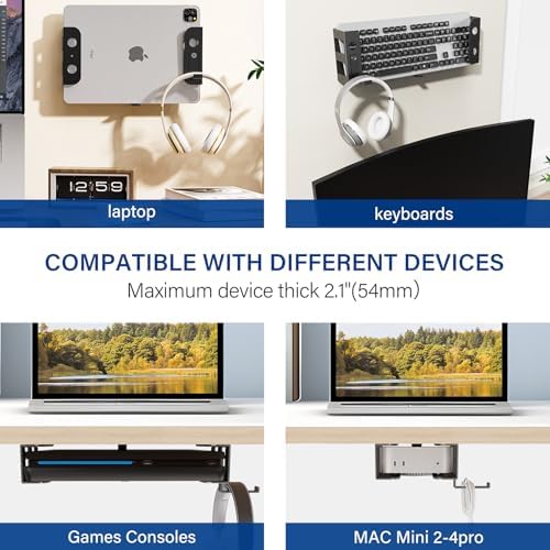 BYMECOST Under Desk Laptop Mount, Metal Under Desk Storage Holder, Black