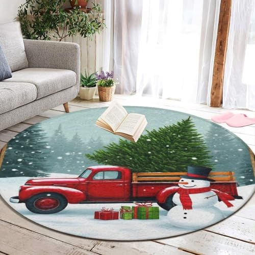 Women's Large Home Decor Mat, Soft Round Yoga Carpet, Non Slip Machine Washable Home Office Circle Rug Christmas