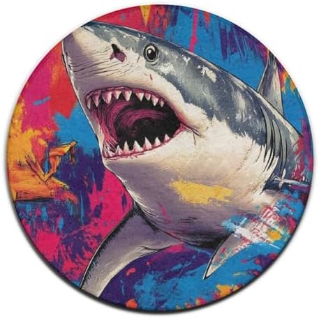 Highly Premium Quality Floor Mat, Office Chair Decor Mat, Room Sofa Yoga Soft Round Carpet Cute Shark Graffiti Art, 60inch