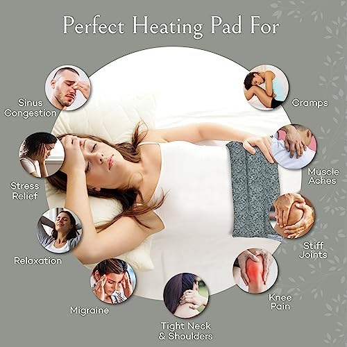 SacksyThyme Microwave Heating Pad for Back, Neck, Menstrual Cramps, Shoulders, Leg Pain Relief - Hot Moist Microwavable Therapy Pack - Gray Unscented Flaxseed Heat Pad Made in USA
