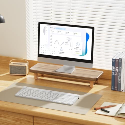 Monitor Stand Riser, 24 Inch Wood Desk Organizer with Monitor Stand & Storage Computer Monitor and Laptop Riser Multifunctional Laptop Stand Desk Organizer for Office Home Screen/Laptop/PC -Light Walnut