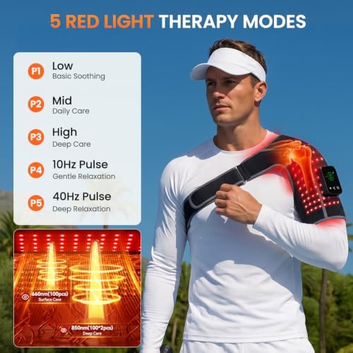 Cordless Red Light Therapy Shoulder Wrap with Vibration Massage, 100-LEDs
