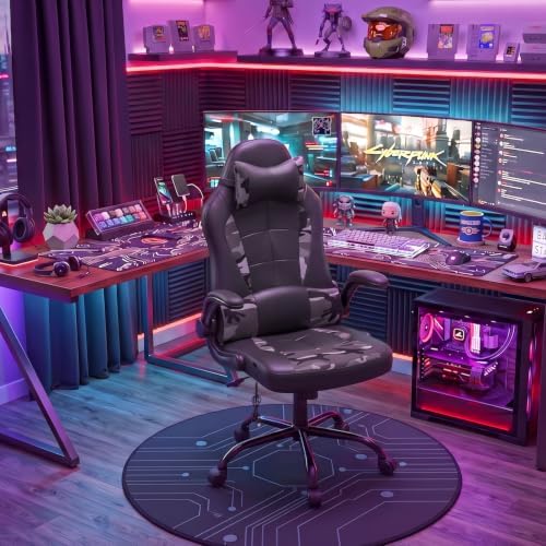 PC Gaming Chair Racing Office Chair Ergonomic Desk Chair Massage PU Leather Computer Chair with Lumbar Support Headrest Armrest Executive Task Rolling Swivel Chair for Back Pain, Camo