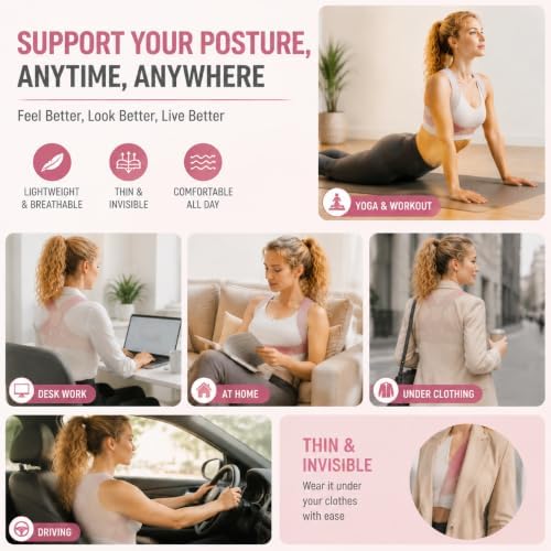 Back Brace Posture Corrector for Women, Adjustable Shoulder Support Strap, Invisible Back Straightener, Lightweight Breathable Posture Support for Daily Comfort, Office and Home Use, Large
