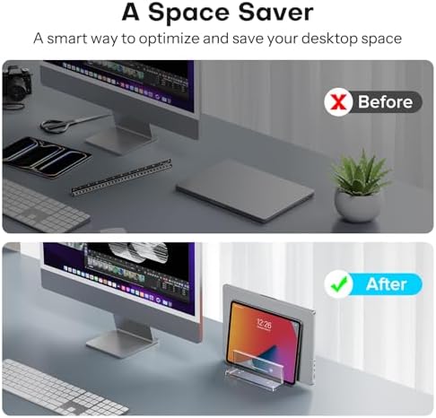 OMOTON Vertical Laptop Stand, Clear Acrylic Dual Holder for MacBook Gaming