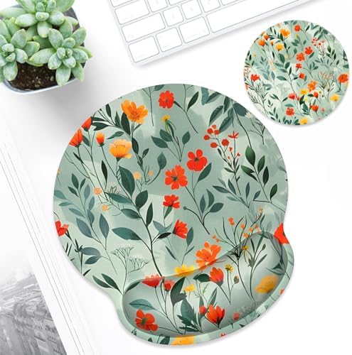 ITNRSIIET Ergonomic Mouse Pad with Wrist Support Wrist Rest Smooth Surface Non-Slip Rubber Base Comfortable Office Supplies Pain Relief, 9.8 x 9.1 inches, Beautiful Flowers
