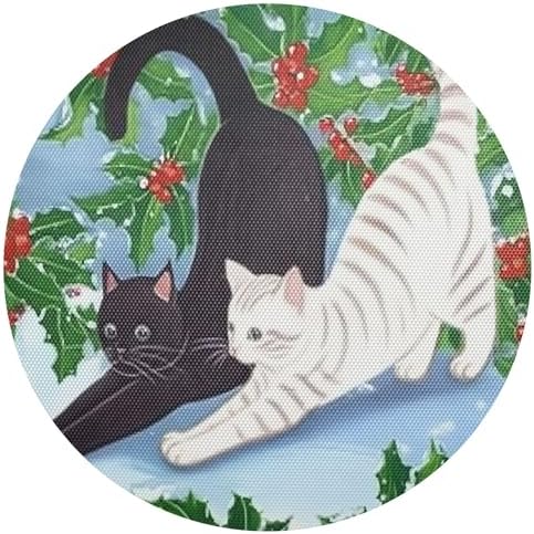 Round Placemats Cat Stretching Non-Slip Stain Heat Resistant Place Mats Washable Table Mats for Kitchen Dining Table Decor, Easy to Clean, Set of 6