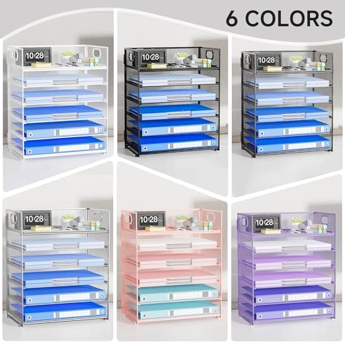Paper Organizer for Desk with Handle, 6-Tier