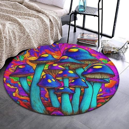 Highly Premium Quality Floor Mat, Office Chair Decor Mat, Room Sofa Yoga Soft Round Carpet Trippy Tie Dye Magic Mushrooms Art, 36inch