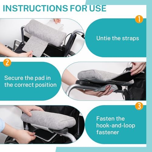 Elderly Wheelchair Armrest Pad (Pair) - Mobility Scooter Elbow Pillow Tray Soft Cushion, PE Hose Filling Accessories Pads for Wheelchair Arm Rest, Office Transport Chairs (Grey)