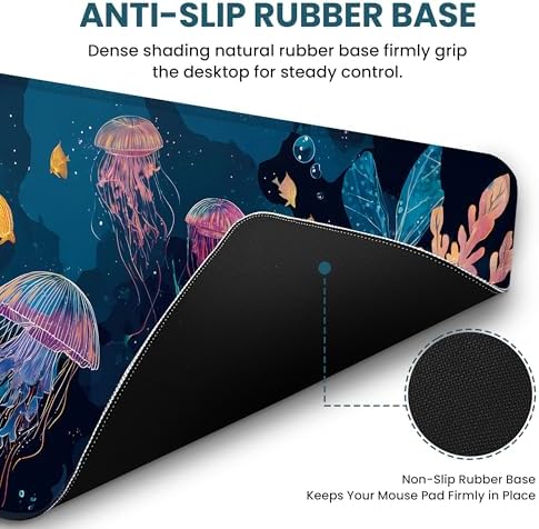 Aesthetic Desk Mat, Cute Ocean Jellyfish Desk Pad Protector for Work & Decor, 31.5" x 11.8", Pretty Non-Slip Extended Mouse Pad for Office or Home