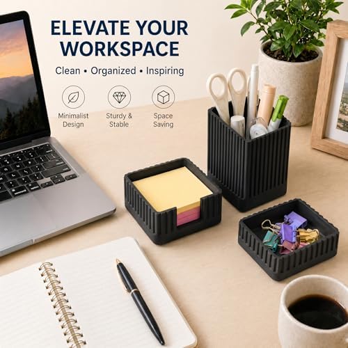 Black Desk Organizer Accessories Set, with Pen, Clip and Sticky Note Holder