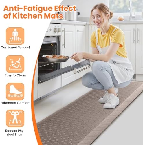 4/5 Inch Extra Thick Kitchen Mats for Floor,Non Slip Anti Fatigue Kitchen Rugs,Waterproof Stain Resistant Sink Mat,Cushioned Standing and Comfort Mats for Office (17"x60" Khaki)