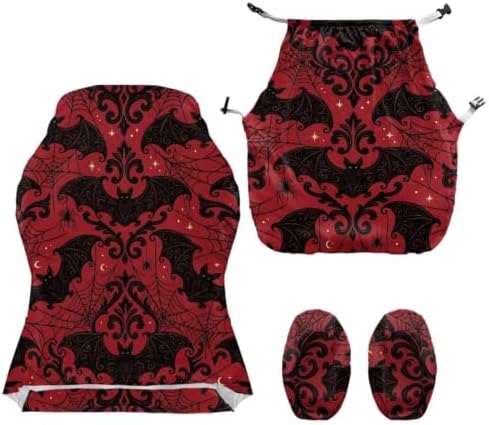 Gaming Chair Cover Stretchable Game Chair Slipcovers with 2 Armrest Covers, Scratch-Proof Gamer Desk Chair Covers for Computer Office Seat Red Bat Gothic