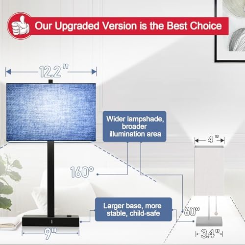 Lynnoland 21" Set of 2 Bedside lamp with USB A+C & AC Outlets, Touch Control 3-Way Dimmable Nightstand Lamps for Bedroom Living Room Office Reading, Blue Shade Touch Lamps, 5000K LED Bulbs Included