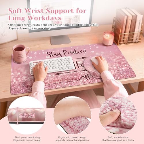 iCasso Pink Ergonomic Mouse Pad with Wrist Rests Set for Desk Accessories