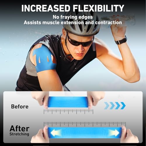 Kinesiology Tape for Shoulder Precut, 12 PCS Shoulder Tape for Pain Relief, KTQUICK Original Cotton Waterproof & Breathable, Enhance Elastic Sports Tape for Pain Support and Muscle Sports, Blue