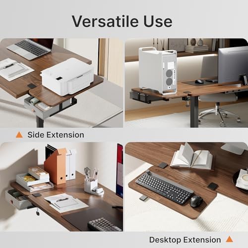 PEGZONE Desk Extender Tray, 24" x 12", with Storage Drawer, Medium, Walnut