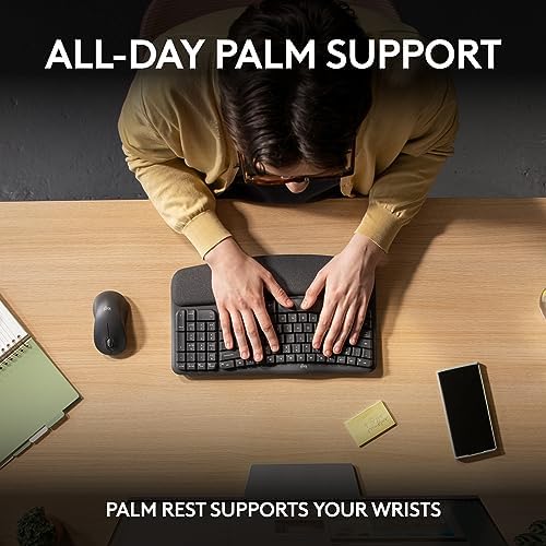 Logitech - Wave Keys MK670 Combo Ergonomic Wireless Keyboard and Mouse Bundle for Windows/Mac with Integrated Palm-Rest - Graphite (Renewed)