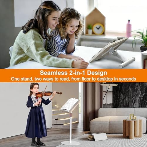 2-in-1 Floor Music Stand & Desktop Book Stand, 16.5"–51" Height Adjustable
