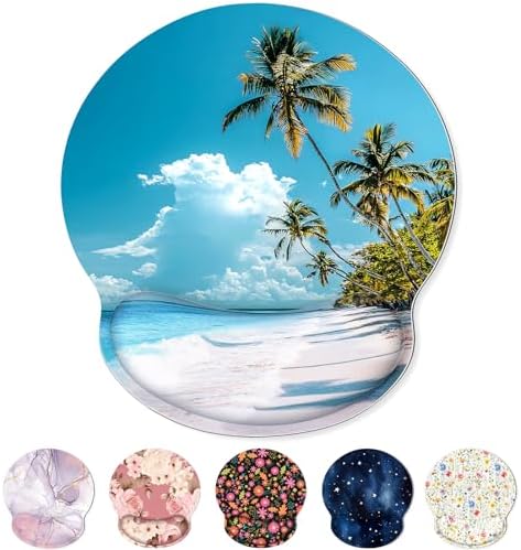 KONVINIT Ergonomic Mouse Pad with Wrist Rest, Small Mousepad with Non-Slip Rubber Base and Smooth Surface, Beach Mouse Pads for Desk, Office Desk Accessories