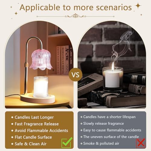 CRMILL Candle Warmer Lamp Electric Timer - Modern Home Decor Table Lights for Candles Warming Height Adjustable Dimmable Warmers Pink