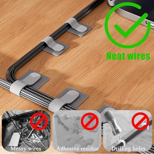 80PCS Hook and Loop Cable Ties, Under Desk Cable Management, Adhesive Cable Straps, Cord Management Hider Idea, Cord Organizer for Desk, Computer Accessories, Home Office Organization, Gray