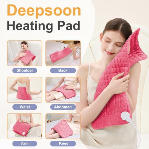 Heating Pad,Electric Heating Pads,Heating Pad for Back,Fuchsia,24x12 Inch
