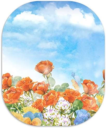 Small Mouse Pad 6 x 7 Inch, Sky and Flower, Oval Mini Mouse Pad with Non-Slip Rubber Base, Waterproof Compact Mouse Mat for Laptop Computer Wireless Mouse Keyboard Tray Home Office Travel