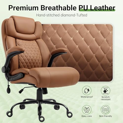 Office Chair, Big and Tall Executive Chair with Air-Lumbar Support, Breathable Desk Computer Chair with Adjustable Flip-up Armrests, Wide Cushion Seat Swivel Home Office Chair