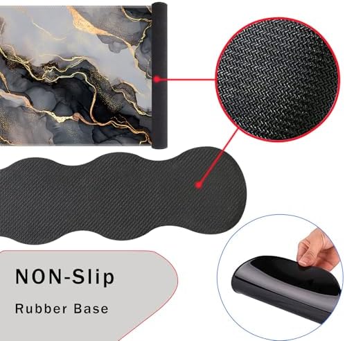 Mouse Pad,Large Pink Desk Mat, 4in1 XXL Mousepad + Keyboard Wrist Rest+Mouse Wrist Rest+Coaster Set with Ergonomic Desk Pad for Home Office Table Computer-Black Golden Marble