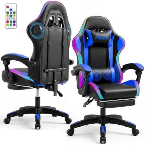 RGB Gaming Chair with Massage & Footrest, Built-in Speakers Chair