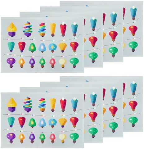 Shrahala Christmas Lights Set Set of 8 12 X 18 Inch Linen Placemats, Colorful Holiday Lightbulb Burlap Table Mat Washable Double Layered Heat Insulation for Indoor