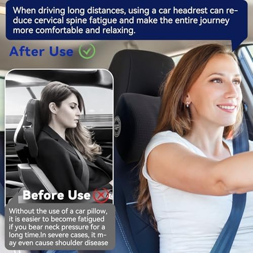 SPRFUFLY Car Headrest Pillow 2 Pack, Headrest Pillow with Adjustable Strap