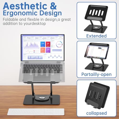 Laptop Stand for Desk Adjustable Computer Stand with 360 Rotating Base Ergonomic Laptop Riser Mount for Desk Foldable Protable Computer Desk Fits with MacBook Pro Air,