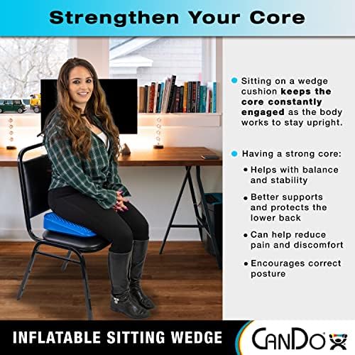 CanDo Sitting Wedge Active Seat Wobble Cushion for Posture, Back Pain, Stress Relief, Restlessness, and Anxiety - Adult Size, 14" x 14"