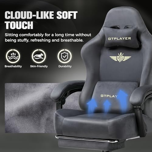 GTPLAYER Big and Tall Gaming Chair 400lbs Heavy Duty Office Chair with Foot Rest, High Back Pocket Spring Ergonomic Computer Chair for Adults,Wide Comfy Seated Cushion with Linkage Armrests,Light Grey