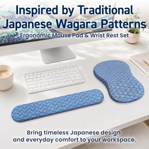 BELLEMOND Japanese Mouse Pad with Wrist Rest | Ergonomic Memory Foam, Large