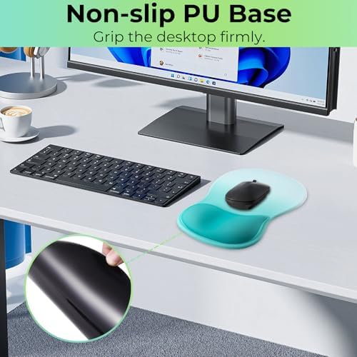 Gel Wrist Rest Mouse Pad, Ergonomic Mousepad with Wrist Support, Relieve Wrist Pain, Gaming Mousepad with Concave Design Cushion & Non-Slip PU Base, for Home Office Laptop Computer, Green Gradient