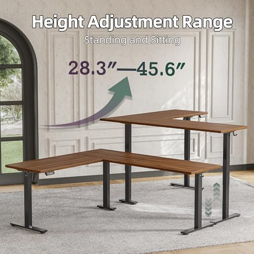 TIQLAB 75 x 61 inch L Shaped Standing Desk Adjustable Height, Electric Corner Standing Desk, Sit Stand Computer Table with Splice Board, Black Walnut